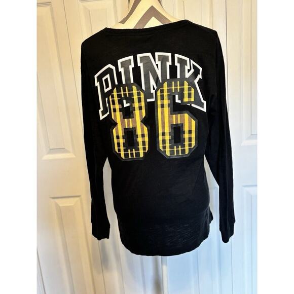 Victoria’s Secret PINK Bling 86 Varsity Crew Long Sleeve Black Shirt Size Medium - Picture 2 of 3